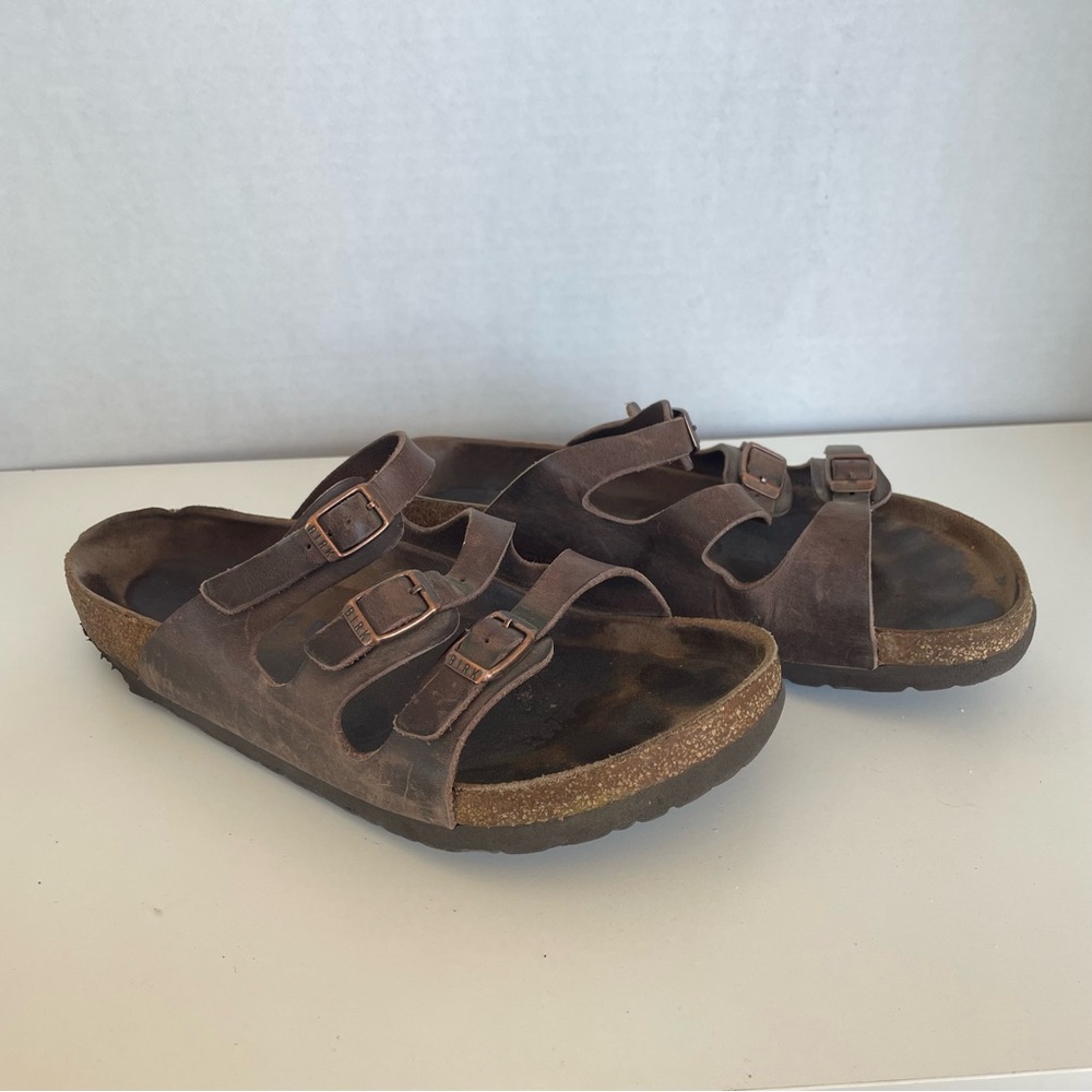 Birkenstock Florida Oiled‎ Tobacco Brown Leather Sandals Size 39 Women’s 8 Strap